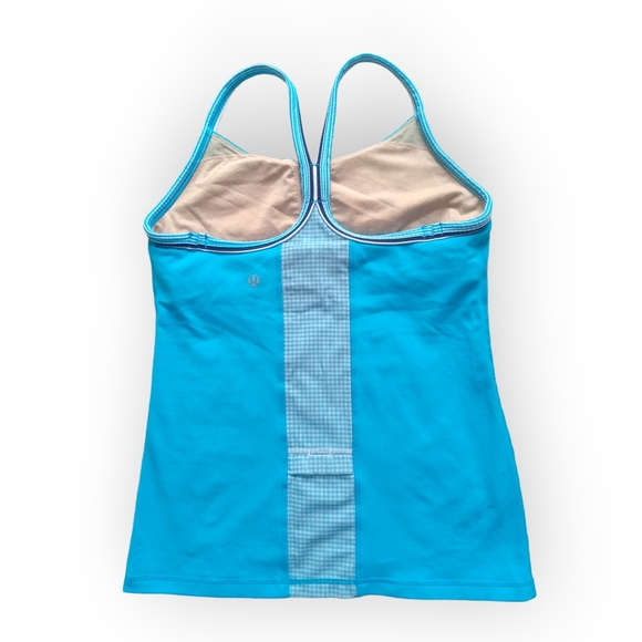 Lululemon women blue gingham tank top with light shelf bra size 8 - Picture 4 of 7